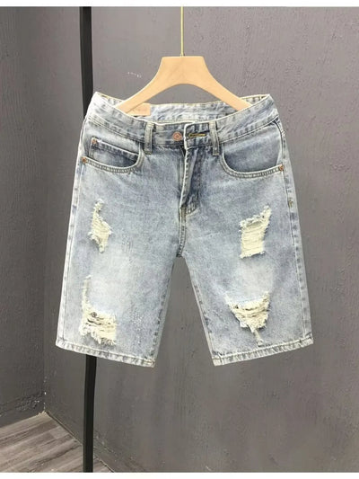 Men's Distressed Wash Denim Shorts